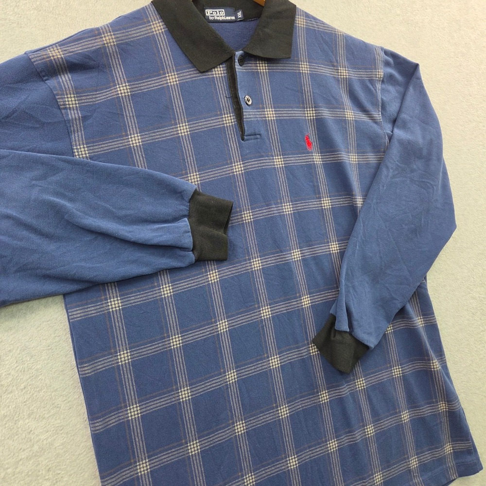 90s VTG POLO RALPH LAUREN Plaid Long Sleeve Shirt Men XXL Blue Label 100% Cotton